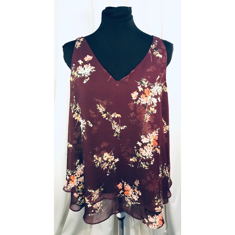 Lane Bryant maroon 2 layer chiffon swing tank 14